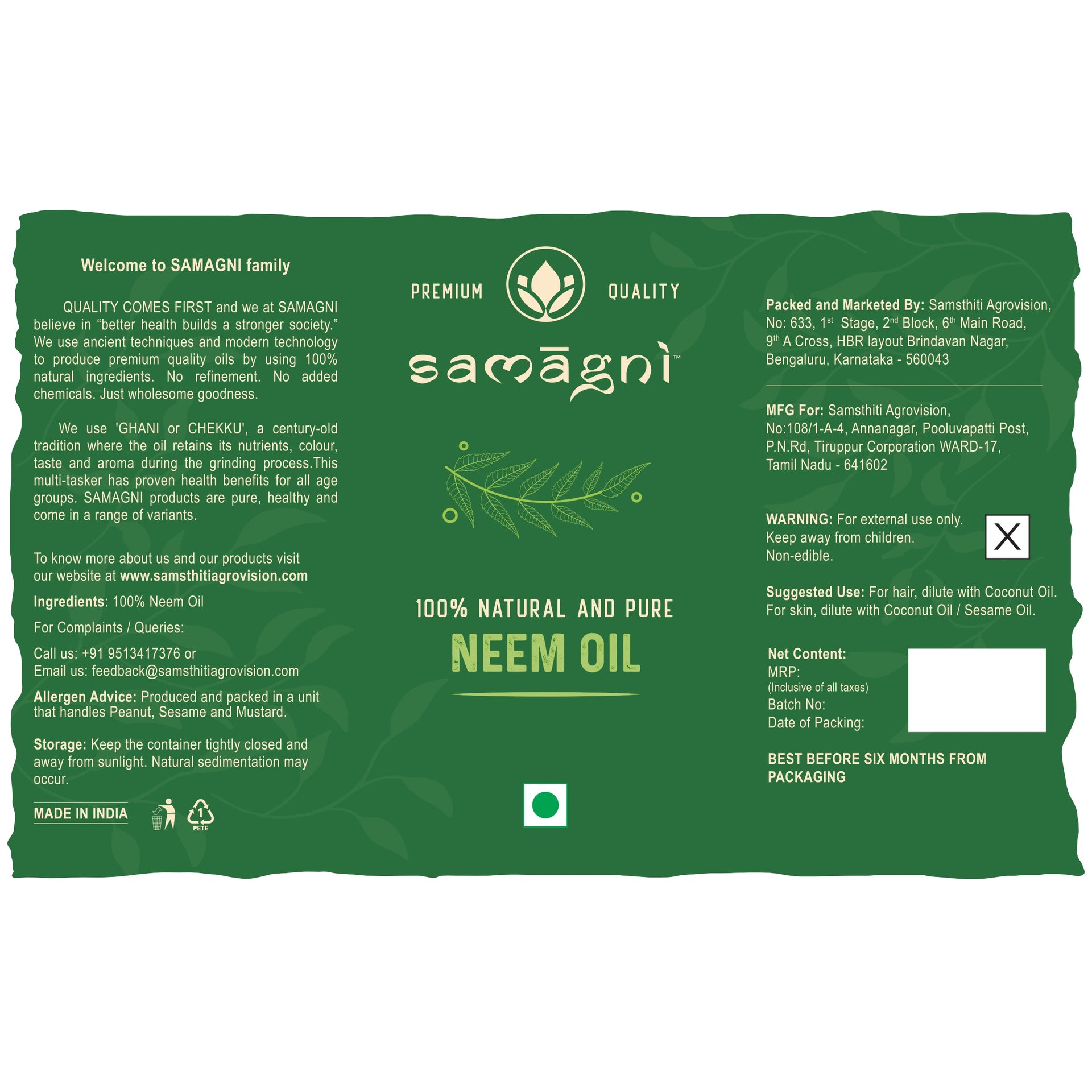 Wood Pressed Neem Oil – SAMSTHITI AGROVISION